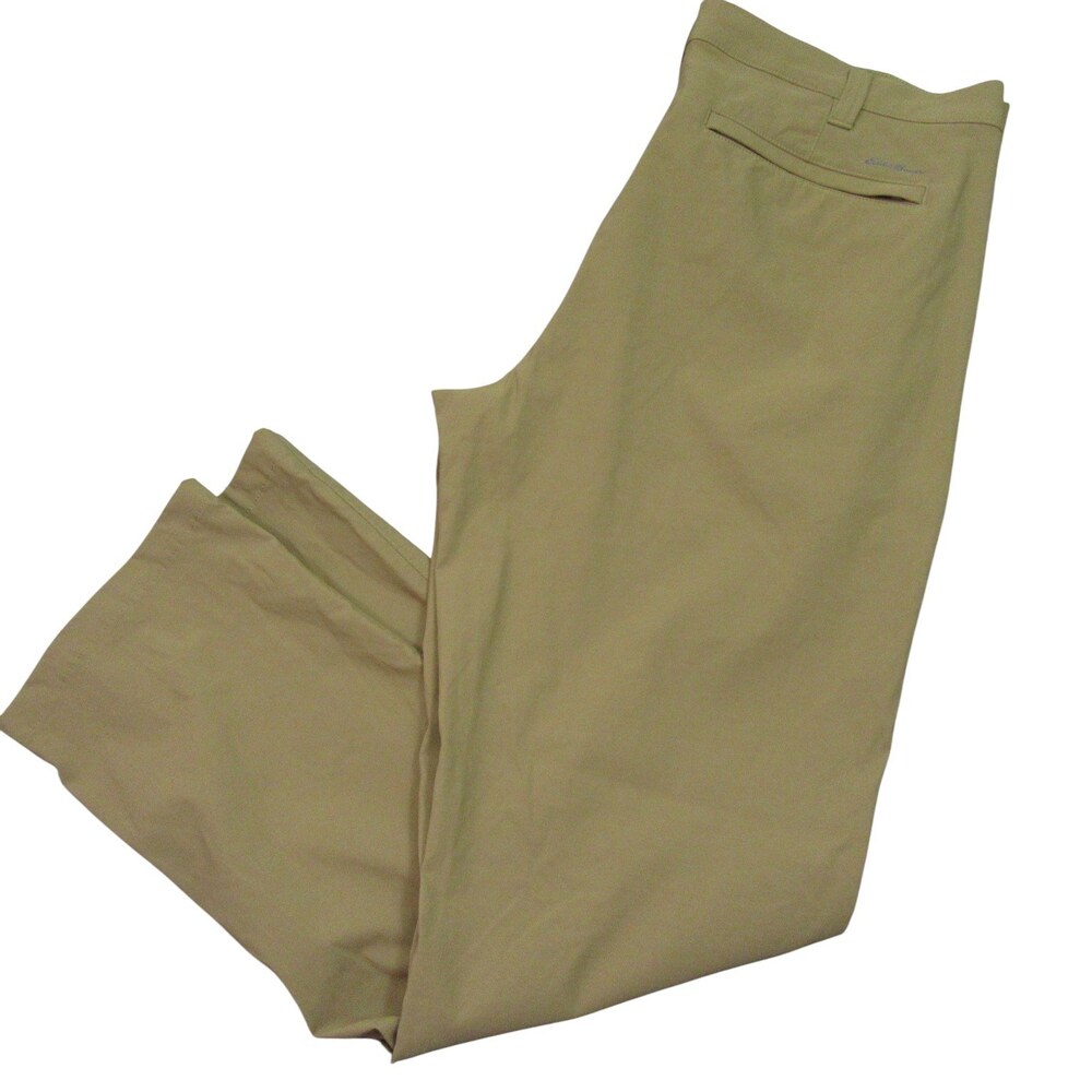 Eddie Bauer Mens Chino Tech Pants‎ 38 X 32 Tan Khaki Stretch Nylon Flat Front